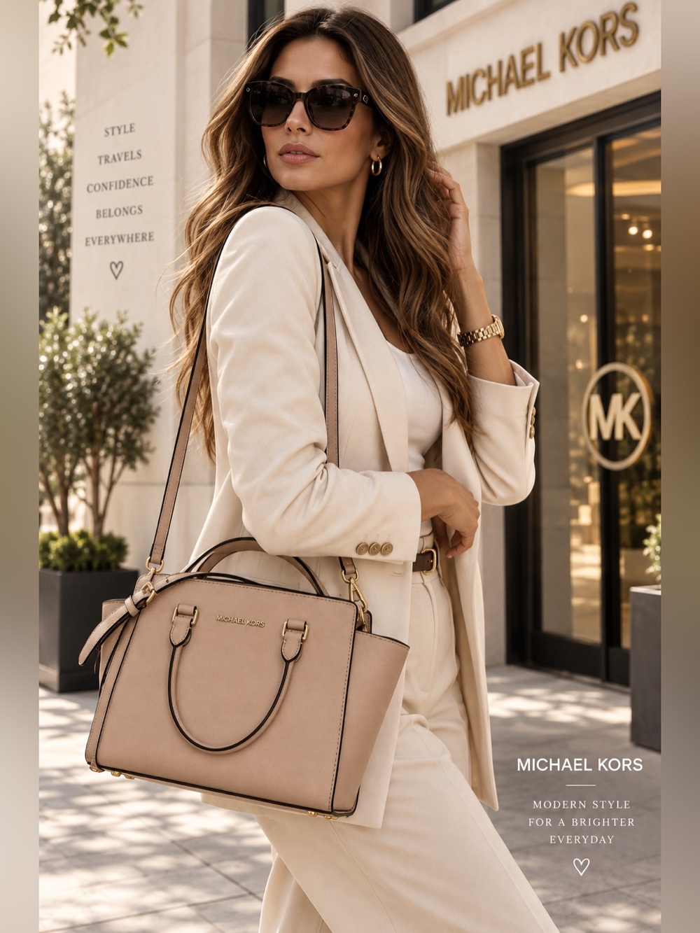 Michael Kors Taupe Beige Leather Satchel with Gold Hardware